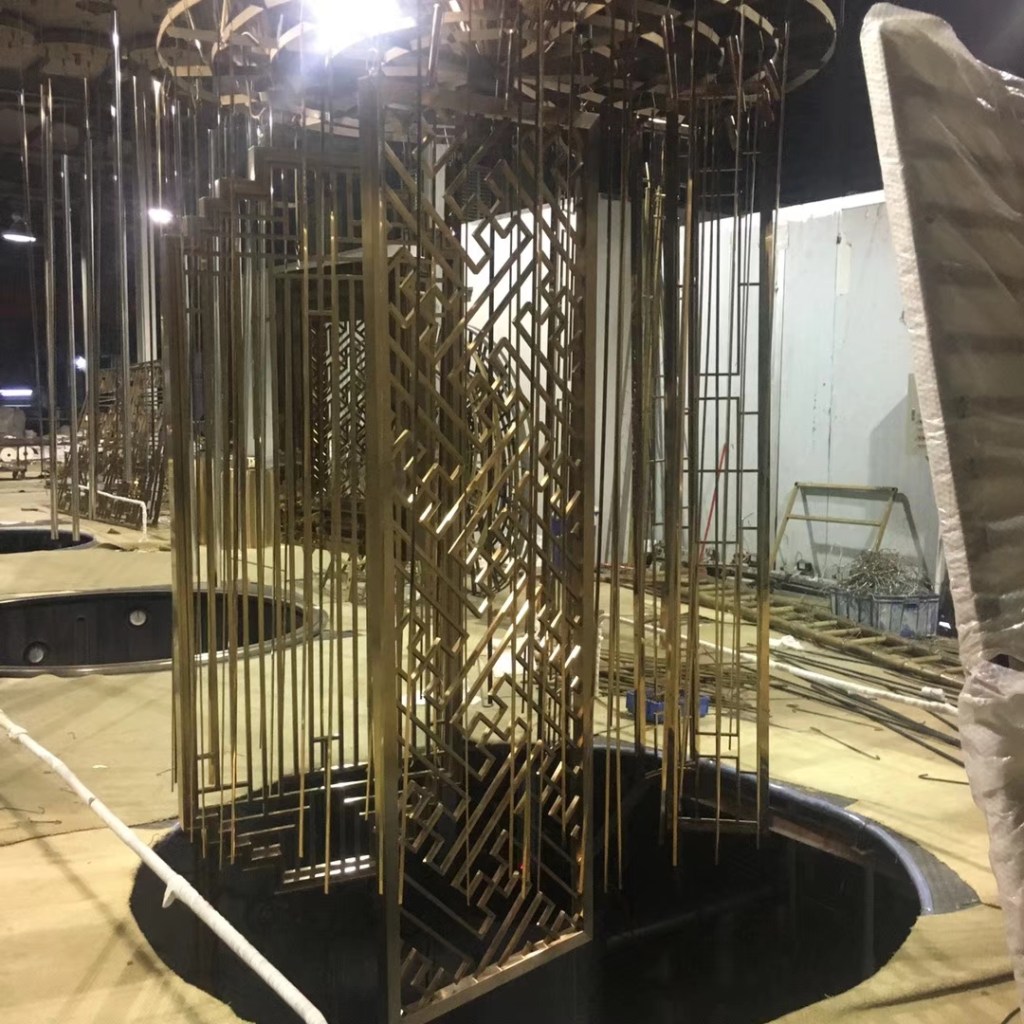 Fabricated decorative metal components with metallic coating finishes for architectural and custom metalwork applications.
